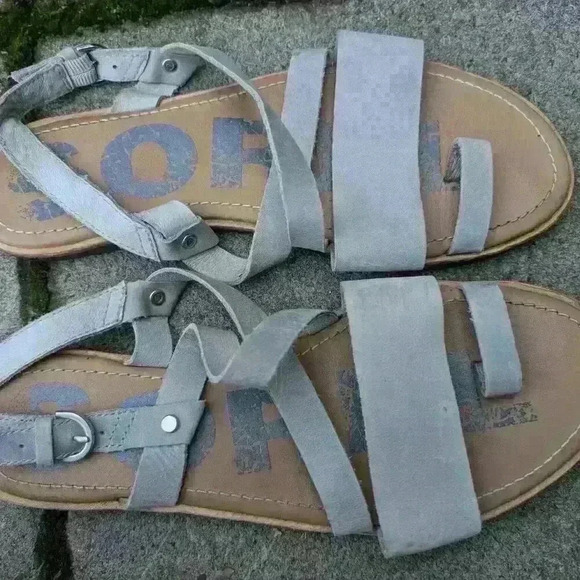 Strappy sorel grey leather toe sandals size 8 - Picture 4 of 6